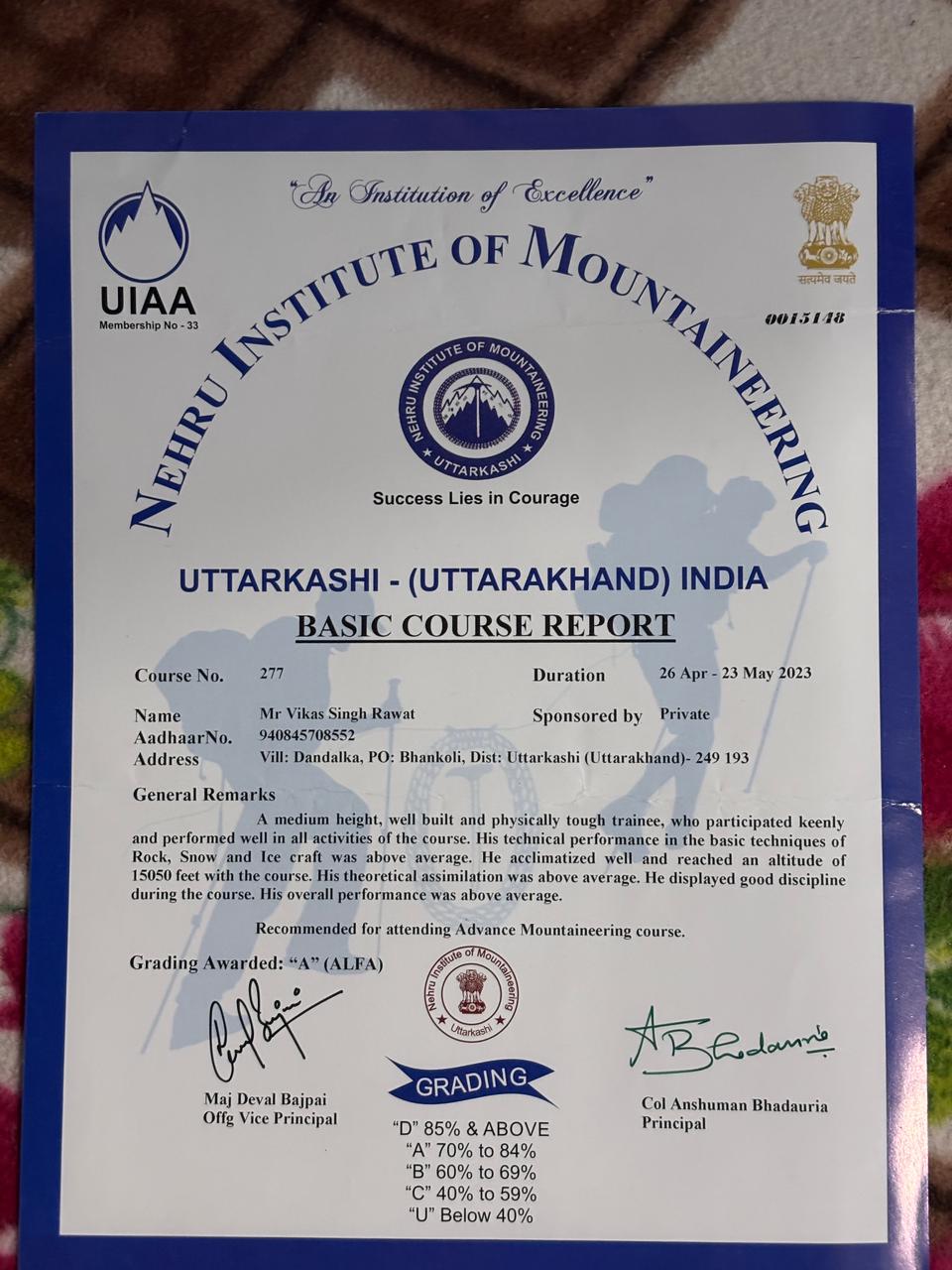 Mountaineering and safety certifications